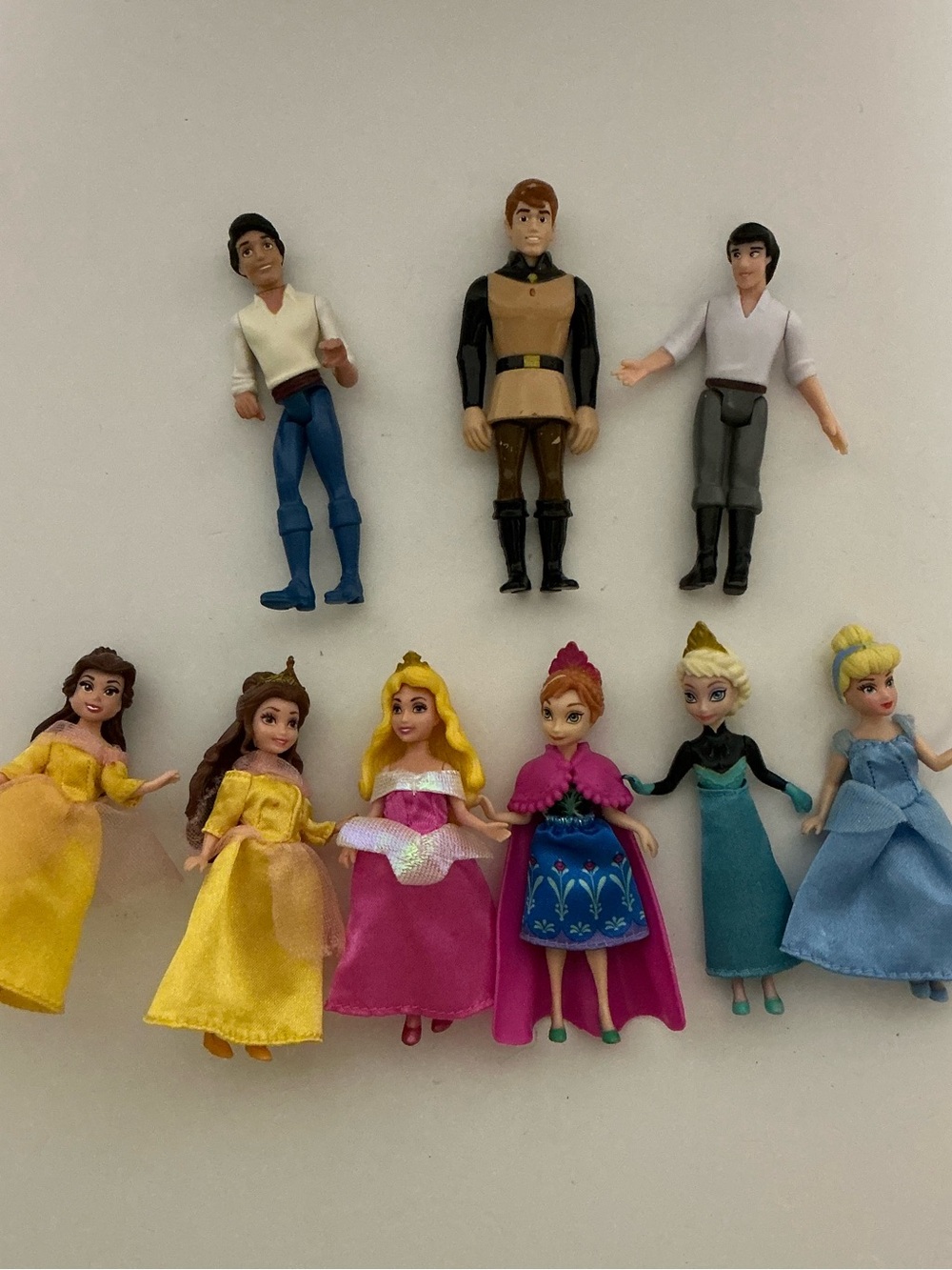 Disney Mini Princess & Prince Doll Lot Cinderella Belle Elsa Anna Aurora Eric
